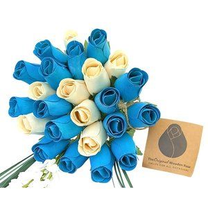 2 Dozen It's A Boy Light Blue and White The Original Wooden Rose Flower Bouquet